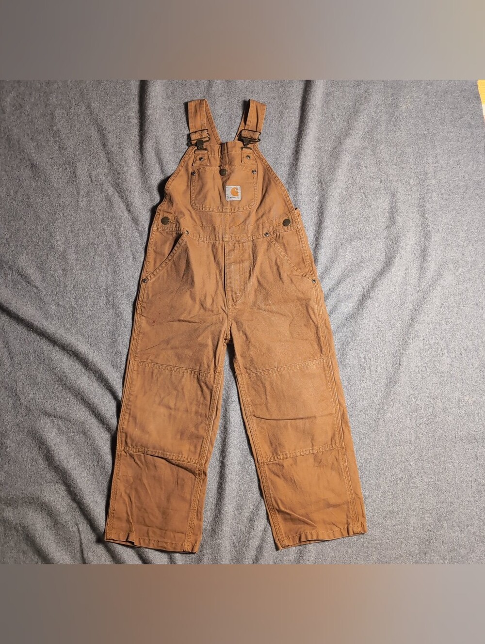 Carhartt Kids Brown Canvas Double Knee Bib Overalls Size 5 Workwear Duck GUC